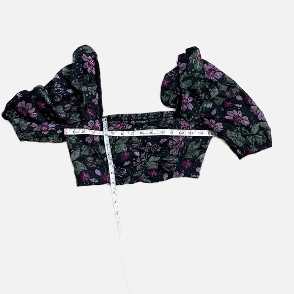 Zara Bustier Top Cropped Floral Smocked Back Puff Sleeve Size Small NWOT - Picture 9 of 10